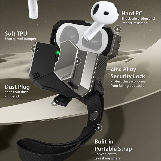 Husa Apple AirPods 4 I-Blason Matrix, lanyard, negru