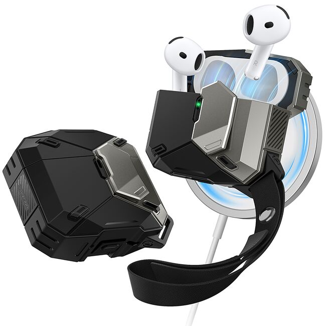 Husa Apple AirPods 4 I-Blason Matrix, lanyard, negru
