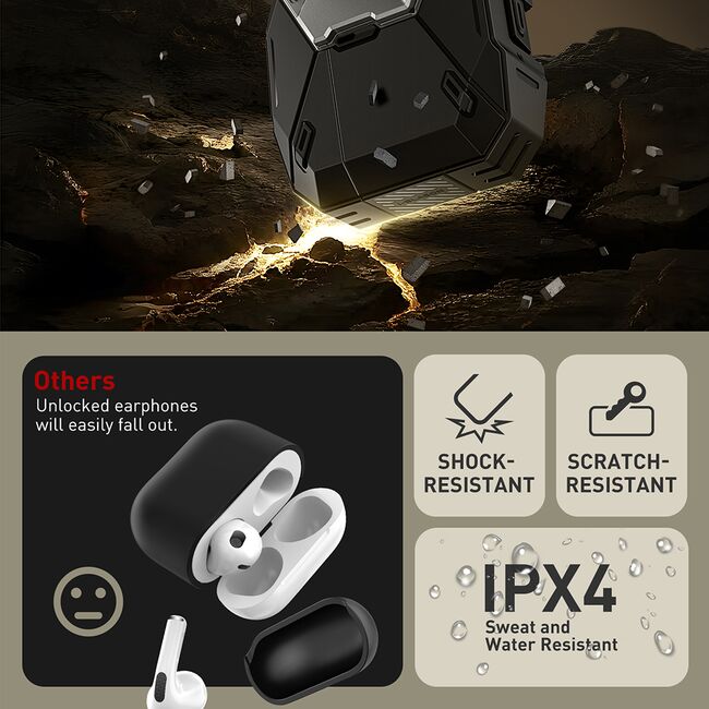 Husa Apple AirPods 4 I-Blason Matrix, lanyard, negru