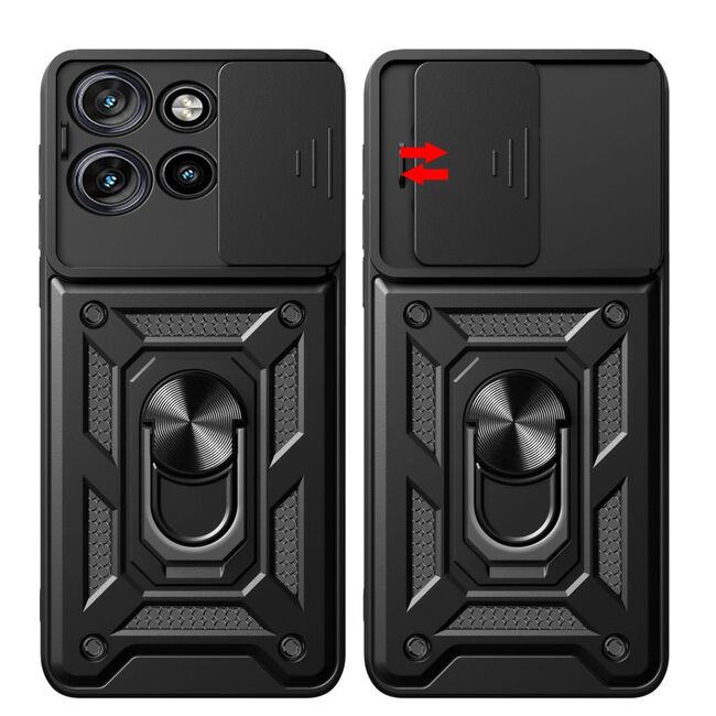 Husa pentru  Motorola Edge 50 Neo Ring Armor Kickstand Tough Rugged Cover cu protectie camera, negru