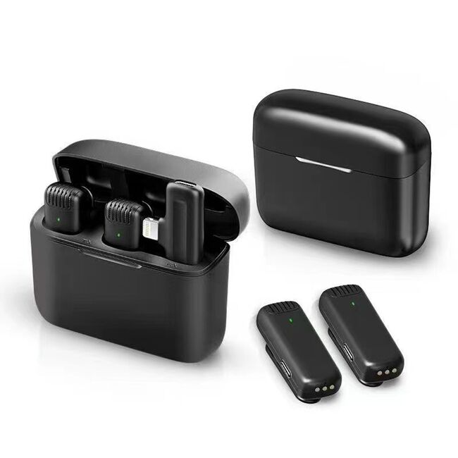 Set 2 x Lavaliera wireless Receiver, conector iPhone Lightning, Noise Reduction, Omnidirectional, Plug and Play, range 20m, negru