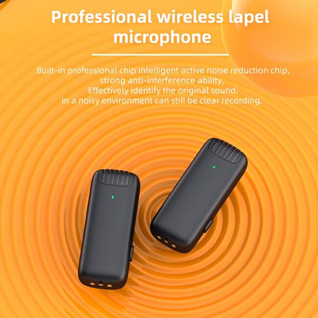Set 2 x Lavaliera wireless Receiver, USB Type-C, Noise Reduction, Omnidirectional, Plug and Play, range 20m, negru