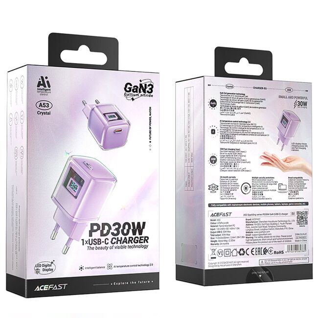 Incarcator priza Type-C, Acefast A53, 30W Power Delivery, mov