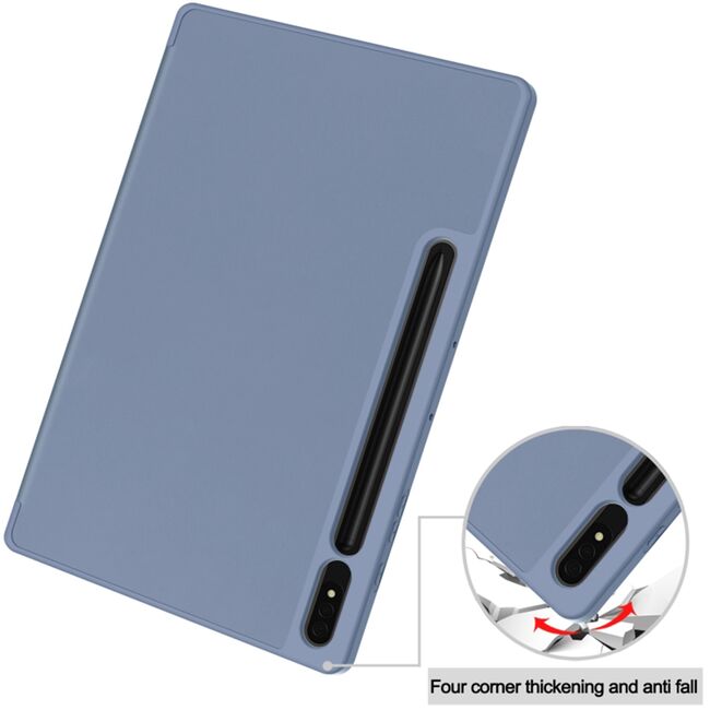 Husa pentru  Samsung Galaxy Tab S8 Soft Shell cu functie wake-up/sleep si compartiment pentru stylus, tip stand - albastru