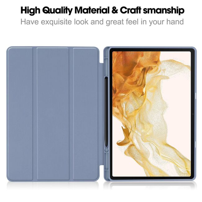 Husa pentru  Samsung Galaxy Tab S8 Soft Shell cu functie wake-up/sleep si compartiment pentru stylus, tip stand - albastru