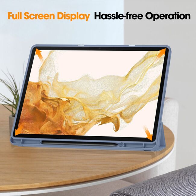 Husa pentru  Samsung Galaxy Tab S8 Soft Shell cu functie wake-up/sleep si compartiment pentru stylus, tip stand - mov