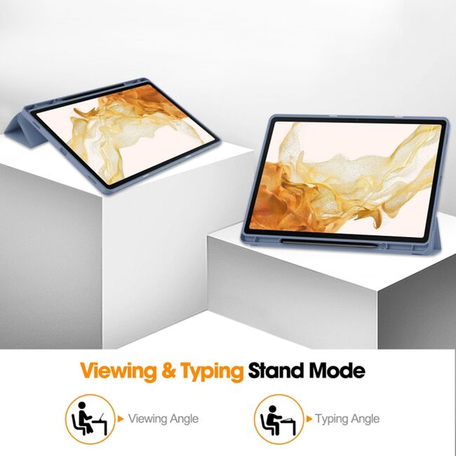 Husa pentru  Samsung Galaxy Tab S8 Soft Shell cu functie wake-up/sleep si compartiment pentru stylus, tip stand - mov