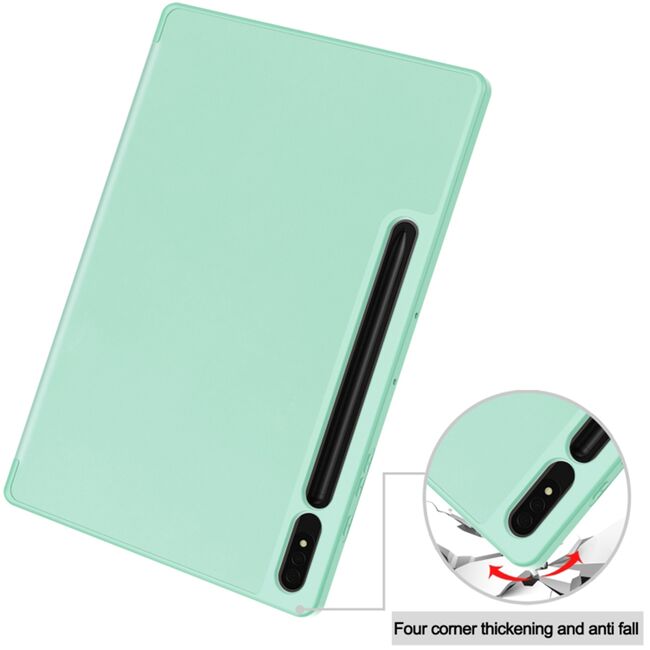 Husa pentru  Samsung Galaxy Tab S8 Soft Shell cu functie wake-up/sleep si compartiment pentru stylus, tip stand - verde