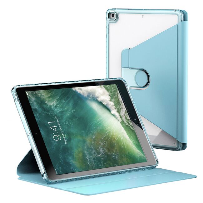 Husa pentru  iPad 9.7 inch 2017 / 2018 rotativa de tip stand cu functie sleep/wake-up si slot pentru stylus, albastru