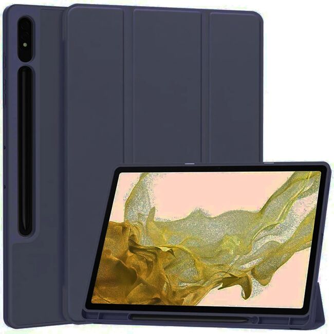 Husa pentru Samsung Galaxy Tab S7 Plus, S7 FE  Soft Shell cu functie wake-up/sleep si compartiment pentru stylus, tip stand - albastru