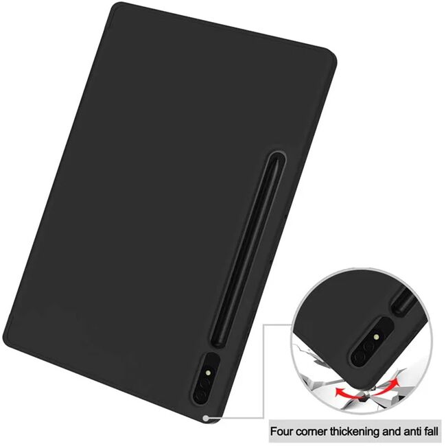 Husa pentru Samsung Galaxy Tab S7 Plus, S7 FE  Soft Shell cu functie wake-up/sleep si compartiment pentru stylus, tip stand - negru