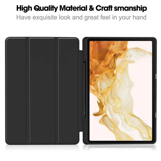 Husa pentru Samsung Galaxy Tab S7 Plus, S7 FE  Soft Shell cu functie wake-up/sleep si compartiment pentru stylus, tip stand - negru