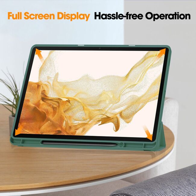 Husa pentru Samsung Galaxy Tab S7 Plus, S7 FE  Soft Shell cu functie wake-up/sleep si compartiment pentru stylus, tip stand - verde