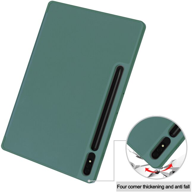 Husa pentru Samsung Galaxy Tab S7 Plus, S7 FE  Soft Shell cu functie wake-up/sleep si compartiment pentru stylus, tip stand - verde