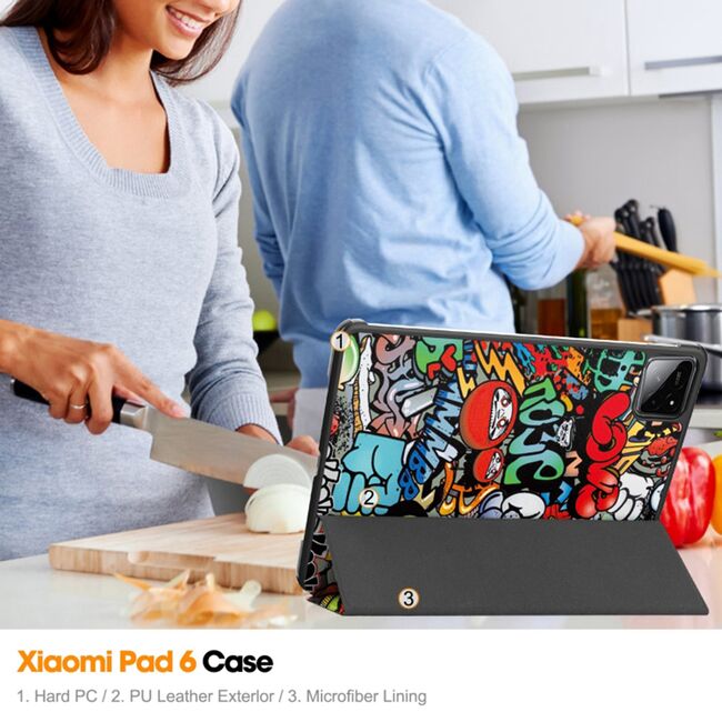 Husa pentru Xiaomi Pad 6S Pro 12.4 tip stand functie sleep/wake-up, graffiti