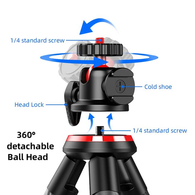 Selfie stick cu trepied flexibil octopus si telecomanda wireless bluetooth, pentru telefon, camera foto, Action Camera / GoPro cu telecomanda Bluetooth, unghi de inclinare reglabil, negru