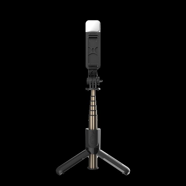 Selfie stick cu trepied ultra compact telescopic si telecomanda wireless bluetooth, Lumina LED integrata, reglabil pana la 70 cm, negru