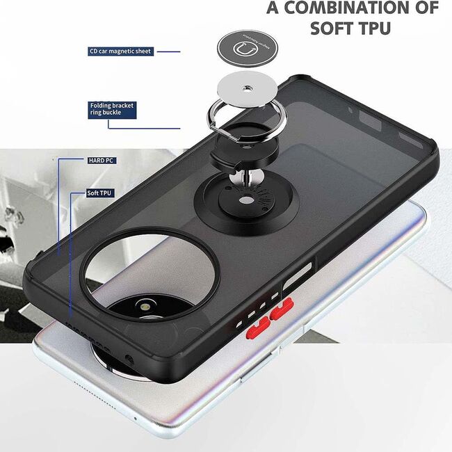 Husa de protectie pentru  Oppo Reno 12F, 12FS premium cu inel stand rotativ, suport magnetic si bumper anti-alunecare - negru