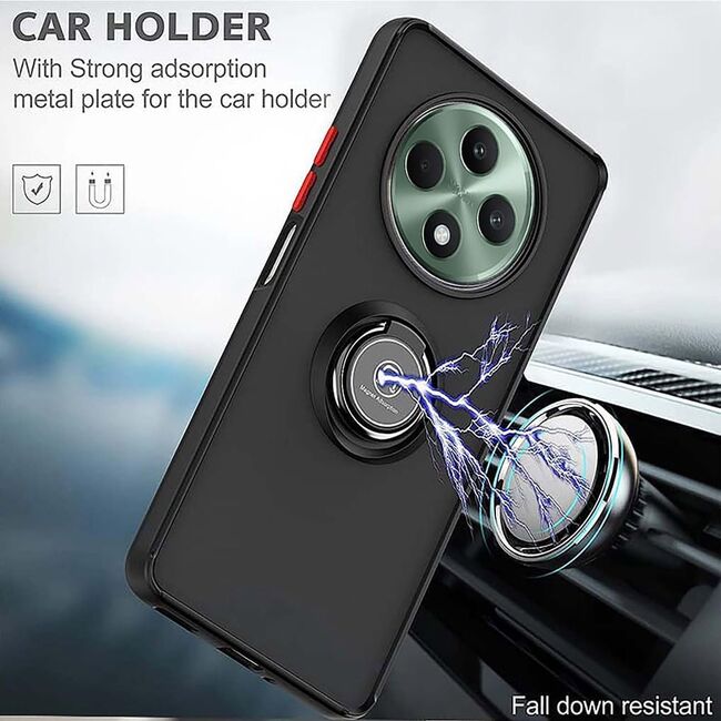 Husa de protectie pentru  Oppo Reno 12F, 12FS premium cu inel stand rotativ, suport magnetic si bumper anti-alunecare - negru