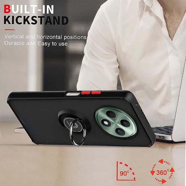 Husa de protectie pentru  Oppo Reno 12F, 12FS premium cu inel stand rotativ, suport magnetic si bumper anti-alunecare - negru