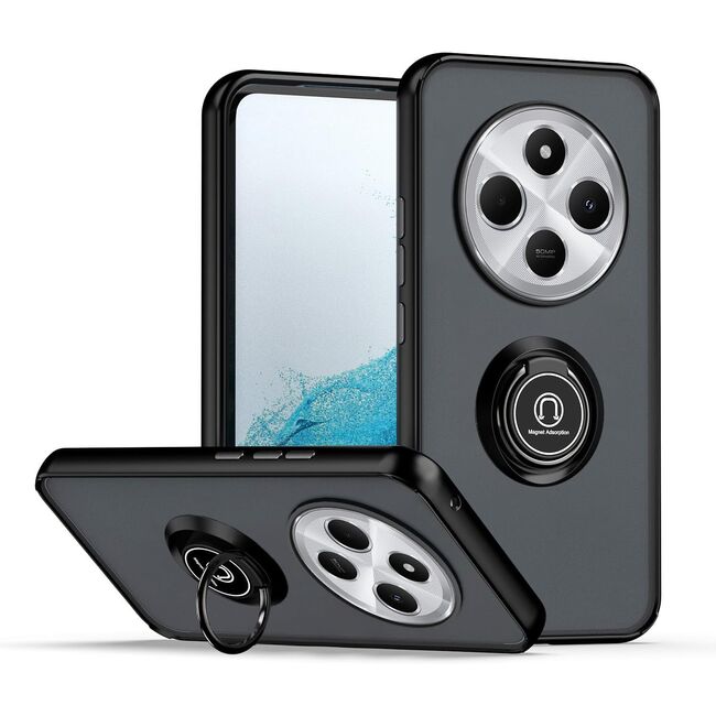 Husa de protectie pentru  Xiaomi Redmi 14C premium cu inel stand rotativ, suport magnetic si bumper anti-alunecare - negru