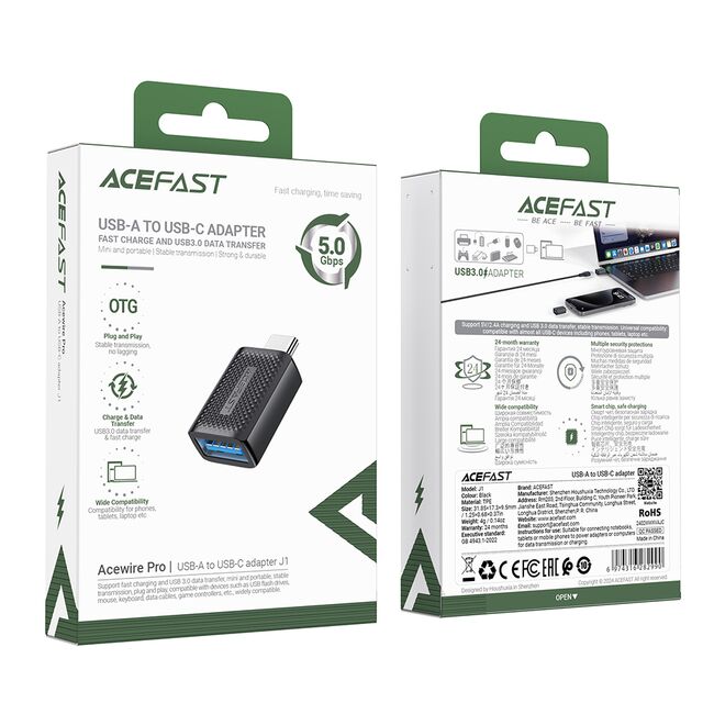 Adaptor USB 3.0 Type-C, 5Gbps, Fast Charging, Acefast J1