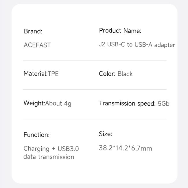 Adaptor Type-C USB 3.0, Fast Charging, Acefast J2, 5Gbps