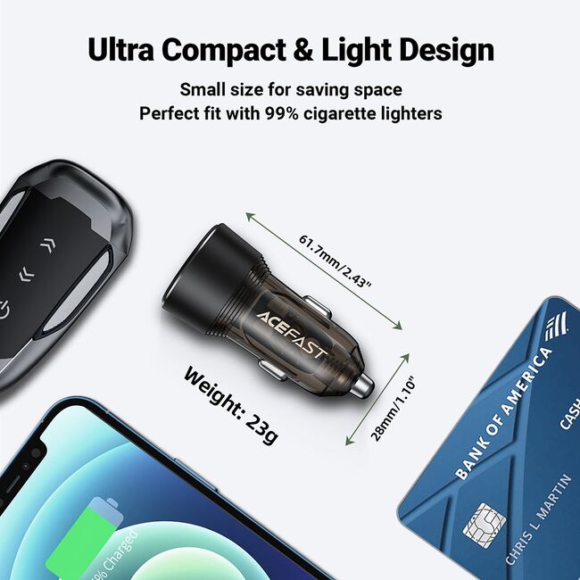 Incaractor auto bricheta Type-C PD30W + USB QC30W, Acefast B12