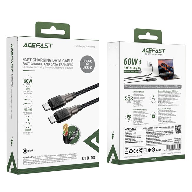 Cablu de date Type-C la Type-C, 60W, Acefast C10-03, 1.2m
