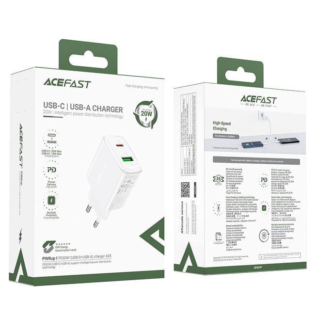 Incarcator priza USB Type-C, Acefast A25, PD20W, alb