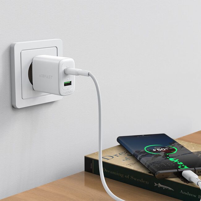 Incarcator priza USB Type-C, Acefast A25, PD20W, alb