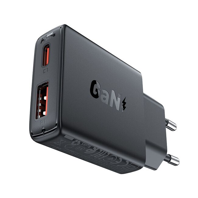Acumulator priza tip C, USB PD30W, Acefast A69, GaN, negru