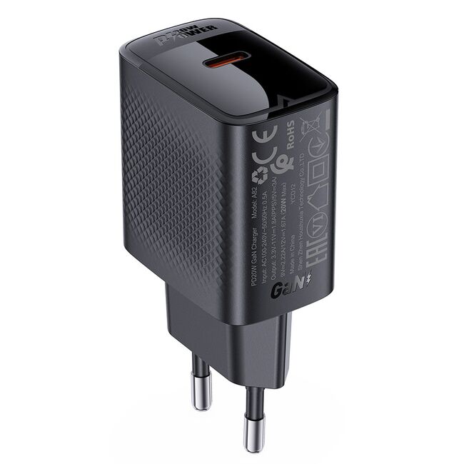 Incarcator GaN Type-C, 20W Power Delivery, Acefast A82, negru