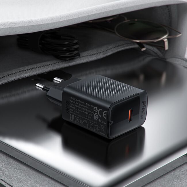 Incarcator GaN Type-C, 20W Power Delivery, Acefast A82, negru