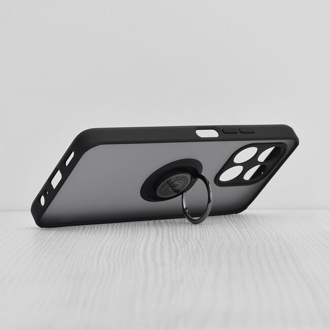 Husa de protectie pentru  Honor X6a premium cu inel stand rotativ, suport magnetic si bumper anti-alunecare - negru