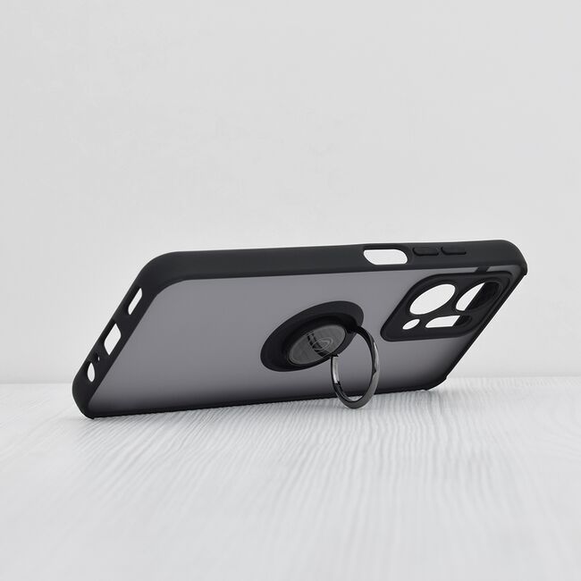 Husa de protectie pentru  Honor X7a premium cu inel stand rotativ, suport magnetic si bumper anti-alunecare - negru