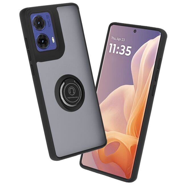 Husa de protectie pentru  Motorola Moto G85 premium cu inel stand rotativ, suport magnetic si bumper anti-alunecare - negru