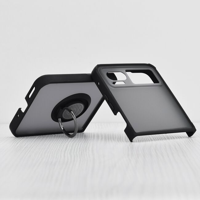 Husa de protectie pentru  Motorola Razr 40 premium cu inel stand rotativ, suport magnetic si bumper anti-alunecare - negru