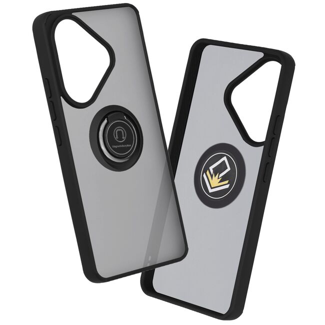 Husa de protectie pentru  Poco F6 premium cu inel stand rotativ, suport magnetic si bumper anti-alunecare - negru