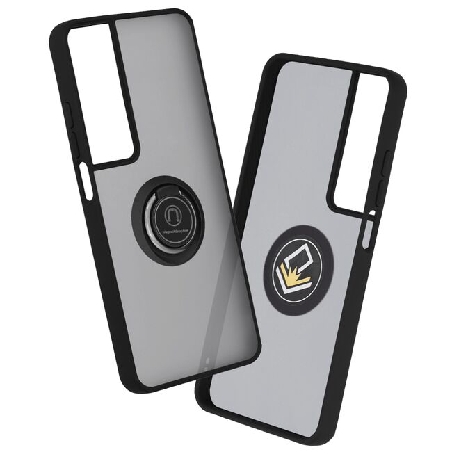 Husa de protectie pentru  Realme C65 premium cu inel stand rotativ, suport magnetic si bumper anti-alunecare - negru