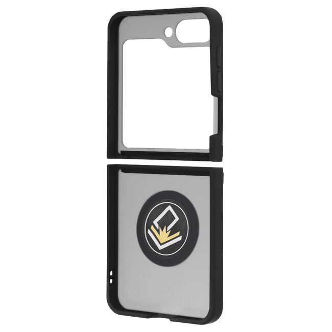 Husa de protectie pentru  Samsung Galaxy Z Flip 6 premium cu inel stand rotativ, suport magnetic si bumper anti-alunecare - negru