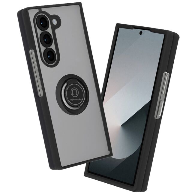 Husa de protectie pentru  Samsung Galaxy Z Fold 6 premium cu inel stand rotativ, suport magnetic si bumper anti-alunecare - negru