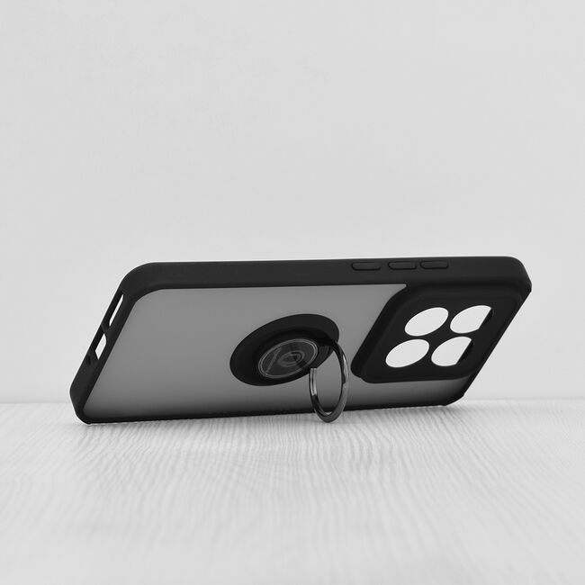 Husa de protectie pentru  Xiaomi 14 Pro premium cu inel stand rotativ, suport magnetic si bumper anti-alunecare - negru