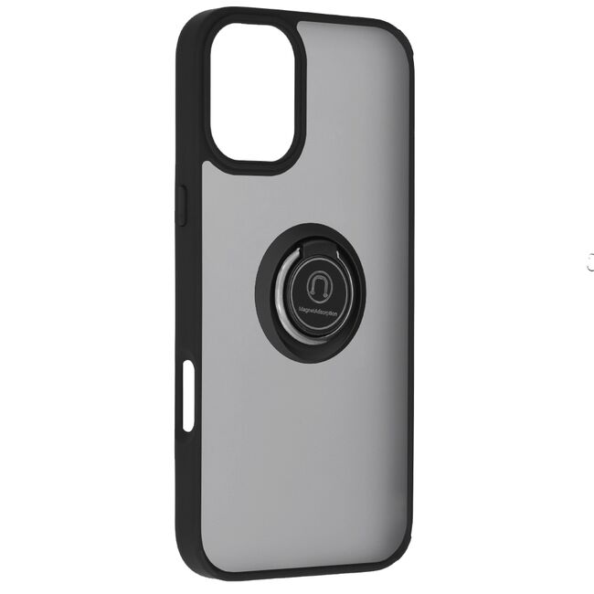 Husa de protectie pentru  iPhone 16 Plus premium cu inel stand rotativ, suport magnetic si bumper anti-alunecare - negru