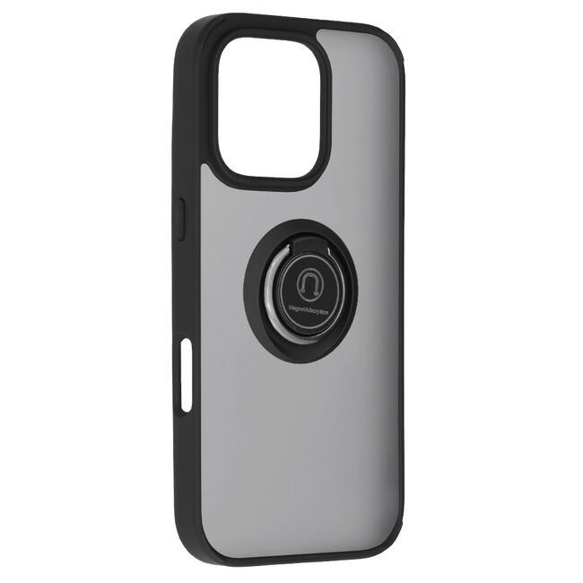 Husa de protectie pentru  iPhone 16 Pro premium cu inel stand rotativ, suport magnetic si bumper anti-alunecare - negru