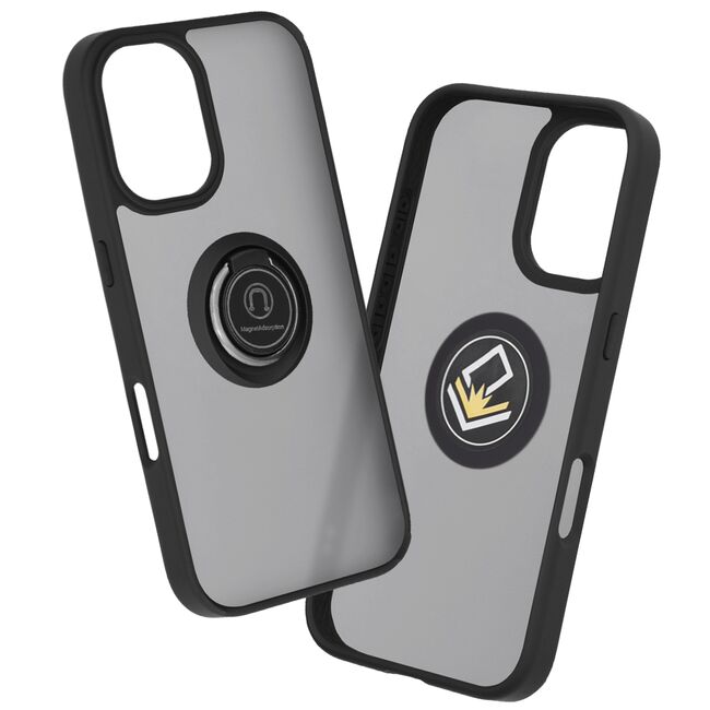 Husa de protectie pentru  iPhone 16 premium cu inel stand rotativ, suport magnetic si bumper anti-alunecare - negru