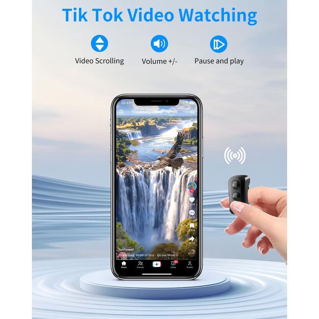 Telecomandă pentru schimbarea paginilor la Kindle, Forward Page Turner, inel wireless pentru derulare pe TikTok pentru iOS si Android, telecomandă pentru fotografii și înregistrare video - negru