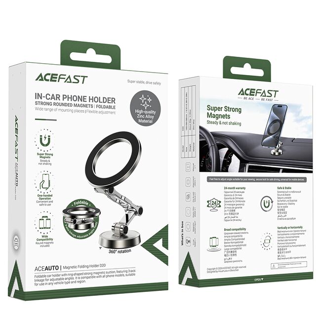 Suport auto magnetic pentru telefon Acefast D20, ajustabil, silver