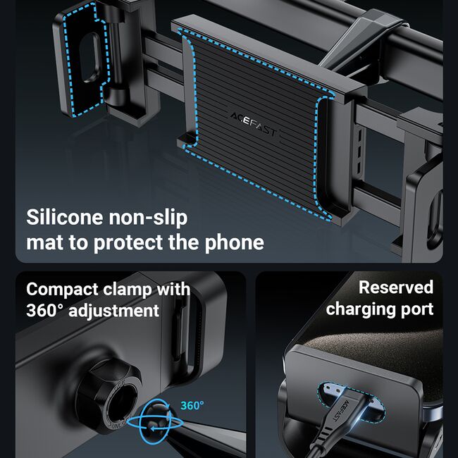 Suport telefon / tableta pentru tetiera Acefast D8, ajustabil, negru