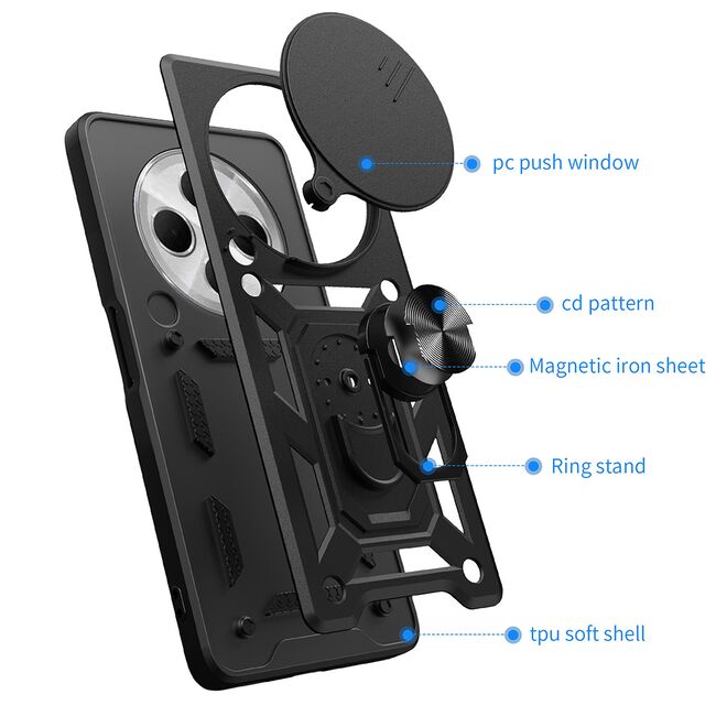 Husa pentru  Xiaomi Redmi 14C Ring Armor Kickstand Tough Rugged Cover cu protectie camera, roz